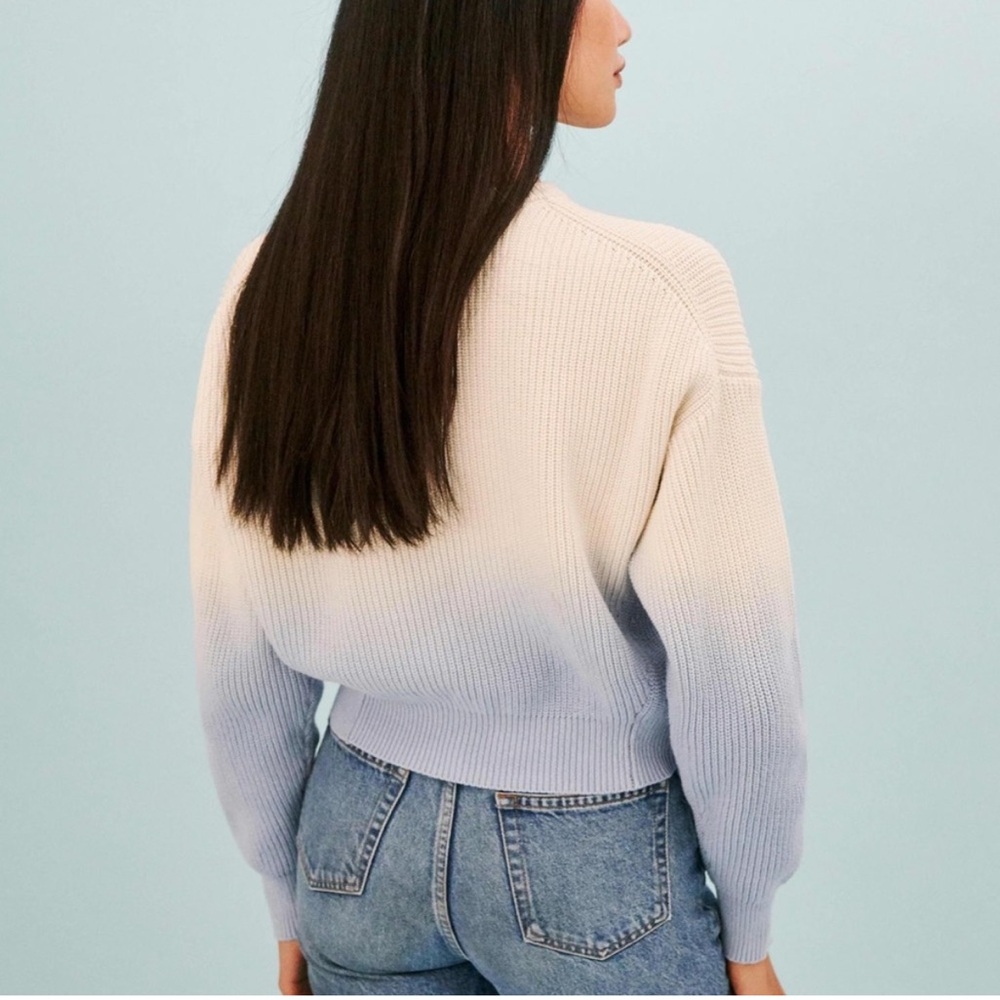 Reformation Winnie Crewneck Sweater in Parisian Blue Dip Dye Ombré Sz Small (S) - Picture 14 of 14